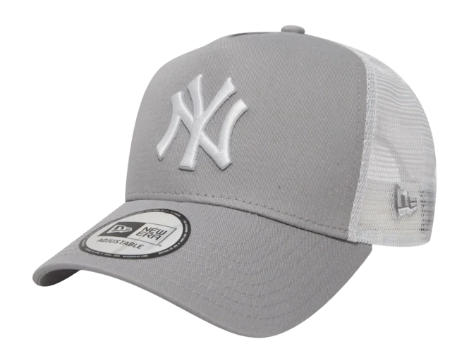 New York Yankees MLB League Essential A-Frame Trucker Snapback New Era Gray White Official Team Hat Sports Fan Cap Official MLB Team Hat Baseball Fan
