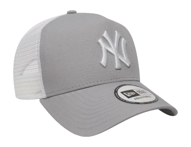 New York Yankees MLB League Essential A-Frame Trucker Snapback New Era Gray White Official Team Hat Sports Fan Cap Official MLB Team Hat Baseball Fan