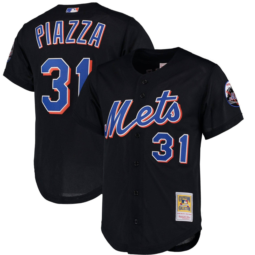 Men s New York Mets Mike Piazza Mitchell And Ness Black Cooperstown Collection Mesh Batting Practice Jersey Official Team Jersey Sports Fan Apparel
