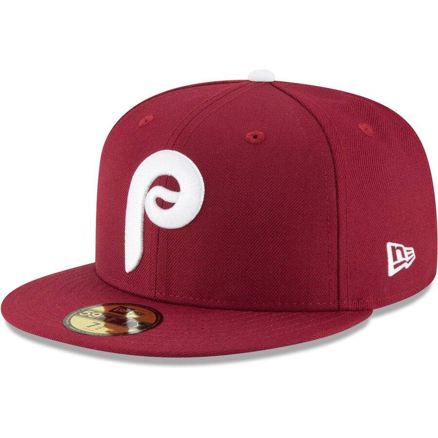 Men s Philadelphia Phillies New Era Maroon Cooperstown Collection Wool 59FIFTY Fitted Hat Official Team Hat Sports Fan Cap Official MLB Team Hat