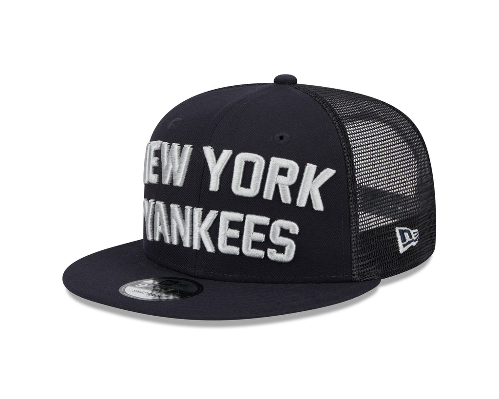 New York Yankees New Era Navy Stacked 9FIFTY Mesh Trucker Snapback Hat Official Team Hat Sports Fan Cap Official MLB Team Hat Baseball Fan Cap