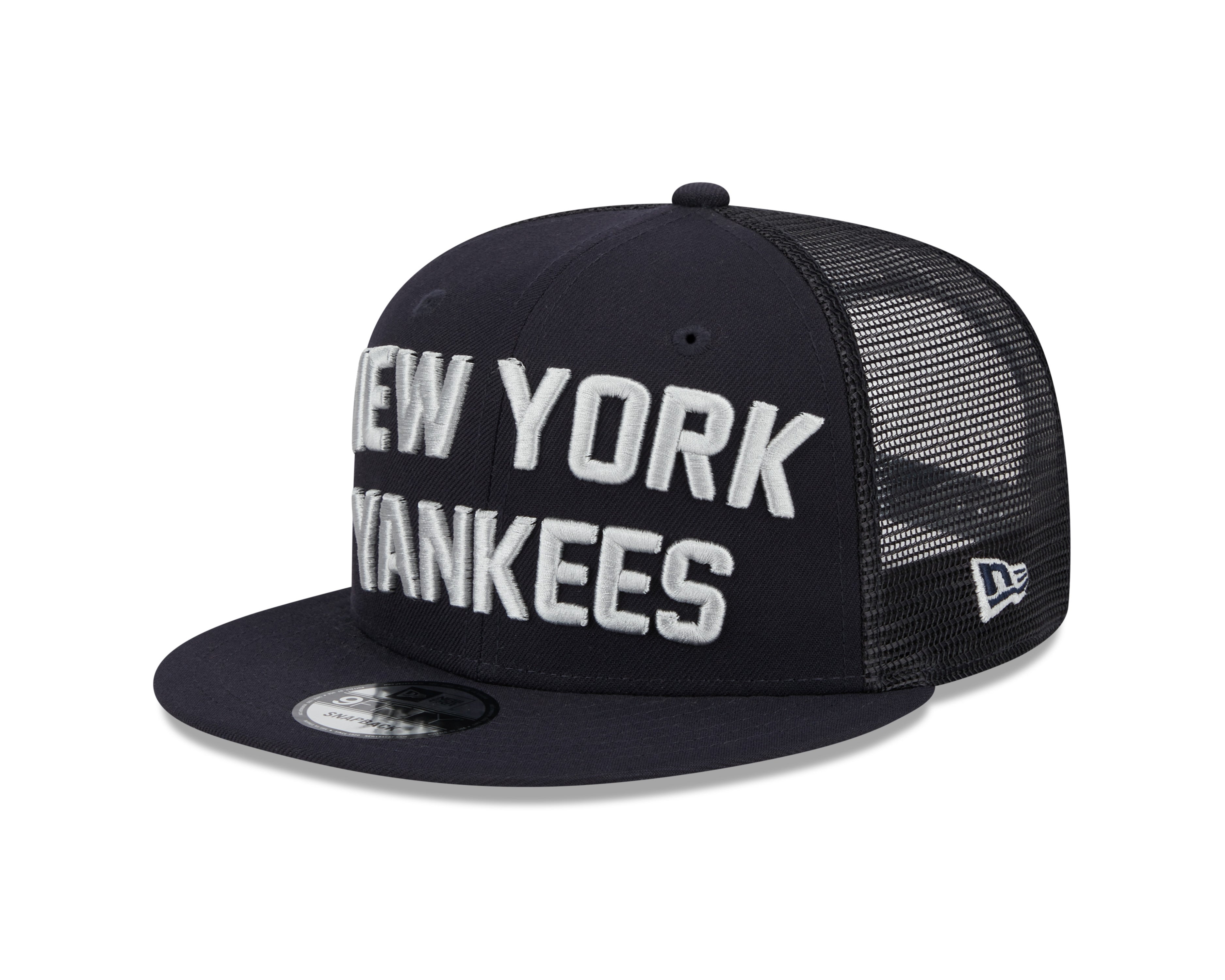 New York Yankees New Era Navy Stacked 9FIFTY Mesh Trucker Snapback Hat Official Team Hat Sports Fan Cap Official MLB Team Hat Baseball Fan Cap