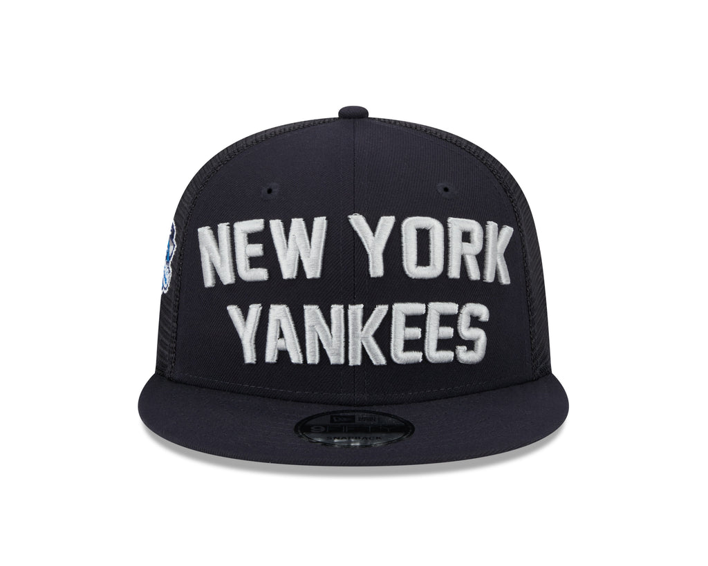 New York Yankees New Era Navy Stacked 9FIFTY Mesh Trucker Snapback Hat Official Team Hat Sports Fan Cap Official MLB Team Hat Baseball Fan Cap