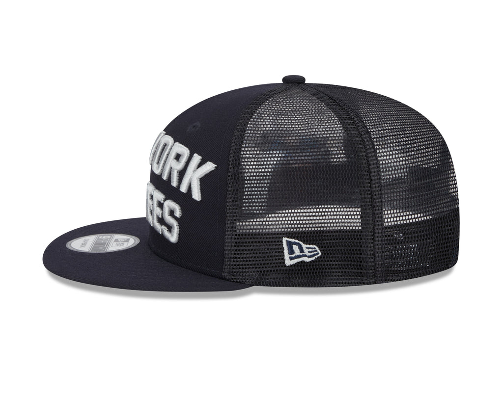 New York Yankees New Era Navy Stacked 9FIFTY Mesh Trucker Snapback Hat Official Team Hat Sports Fan Cap Official MLB Team Hat Baseball Fan Cap
