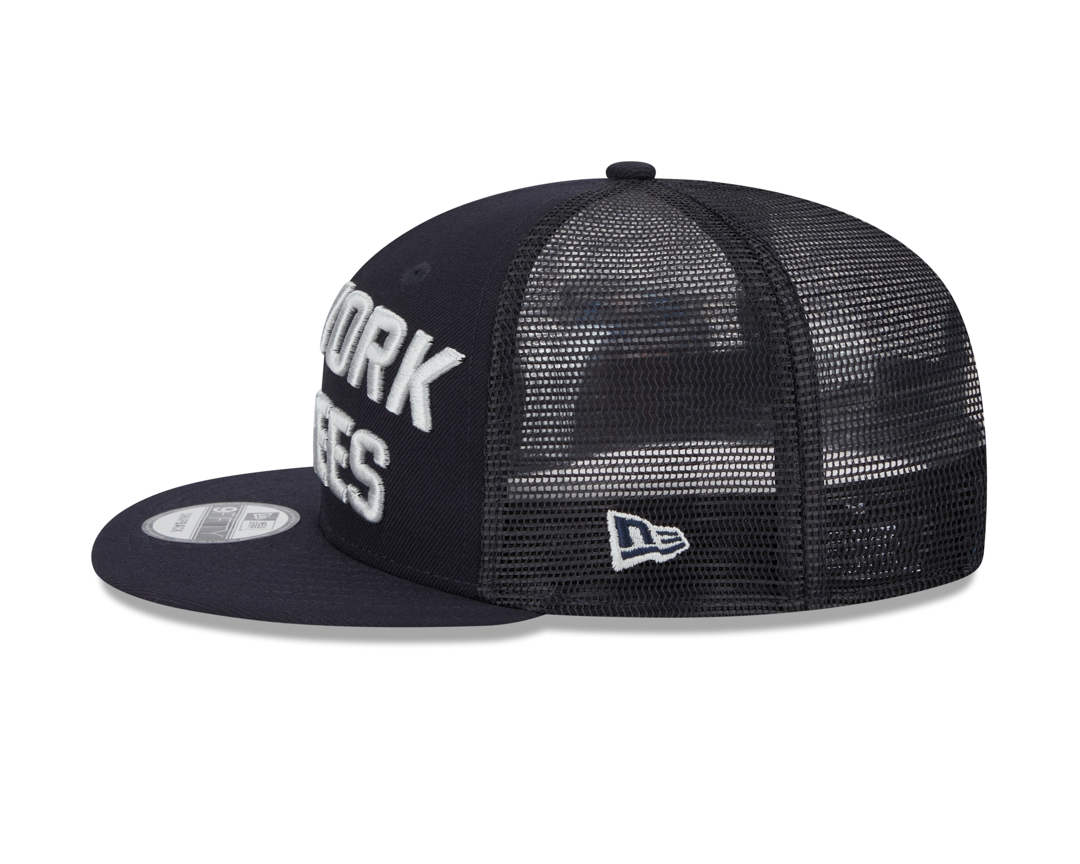 New York Yankees New Era Navy Stacked 9FIFTY Mesh Trucker Snapback Hat Official Team Hat Sports Fan Cap Official MLB Team Hat Baseball Fan Cap