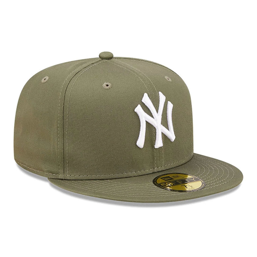 New York Yankees MLB League Essential 59FIFTY Fitted New Era Olive White Official Team Hat Sports Fan Cap Official MLB Team Hat Baseball Fan Cap