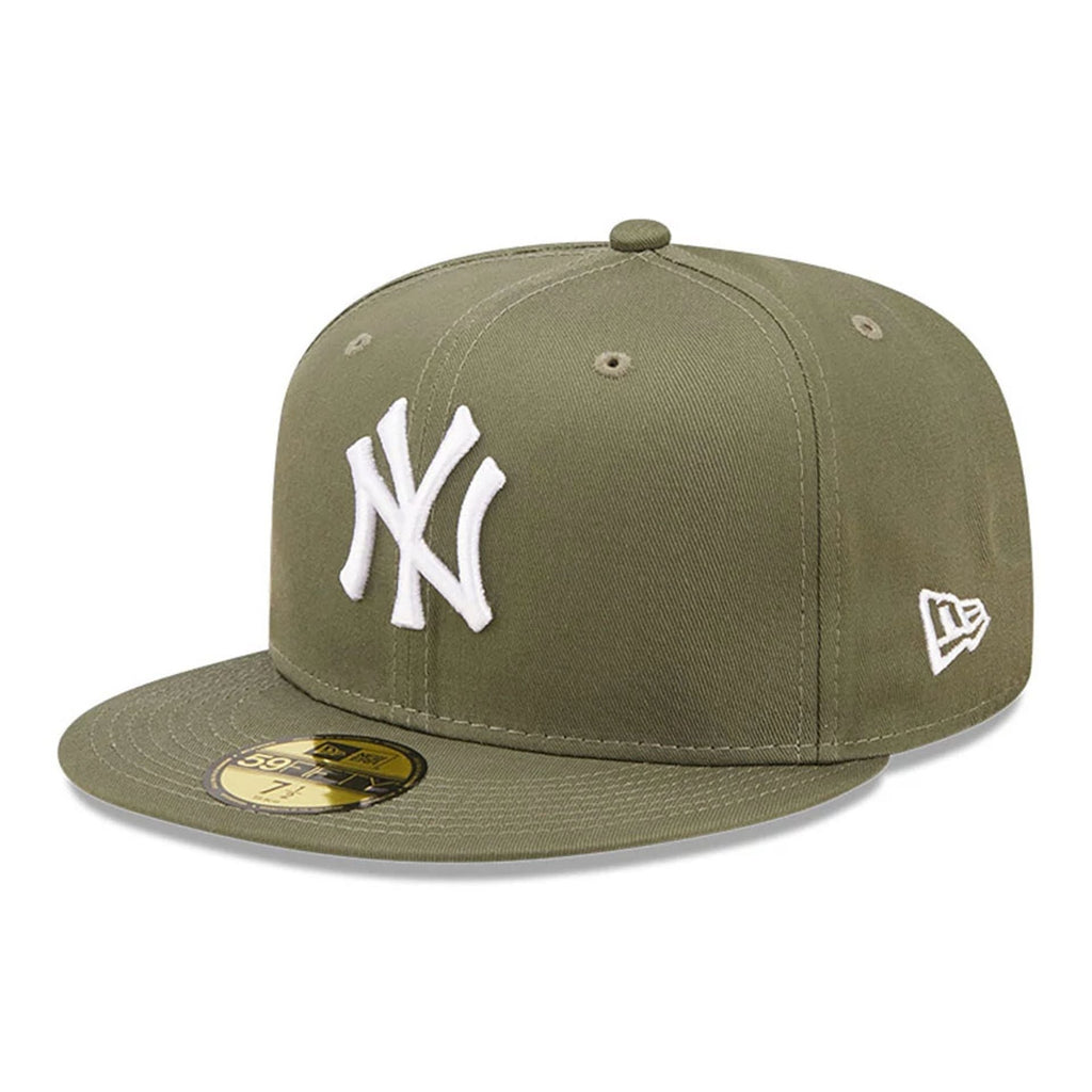New York Yankees MLB League Essential 59FIFTY Fitted New Era Olive White Official Team Hat Sports Fan Cap Official MLB Team Hat Baseball Fan Cap