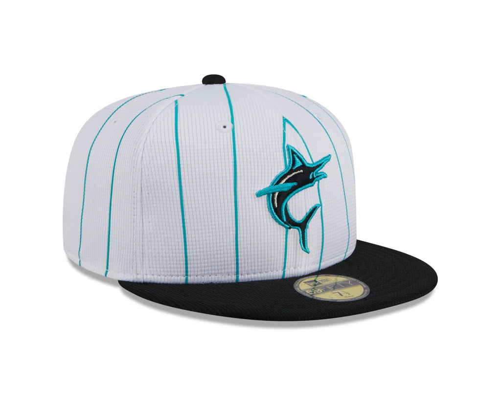 Men s Miami Marlins White 2024 Batting Practice 59FIFTY Fitted Hat Official Team Hat Sports Fan Cap Official MLB Team Hat Baseball Fan Cap