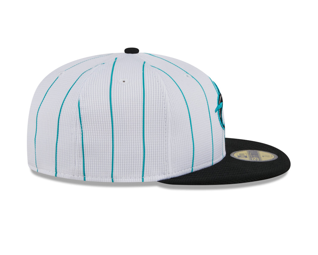Men s Miami Marlins White 2024 Batting Practice 59FIFTY Fitted Hat Official Team Hat Sports Fan Cap Official MLB Team Hat Baseball Fan Cap