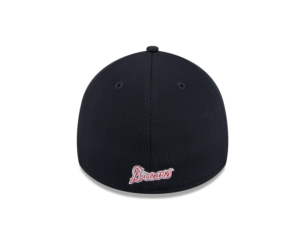 Mens New Era Atlanta Braves White Navy 2024 Batting Practice 39Thirty Flex Fit Cap Official Team Hat Sports Fan Cap Official MLB Team Hat Baseball