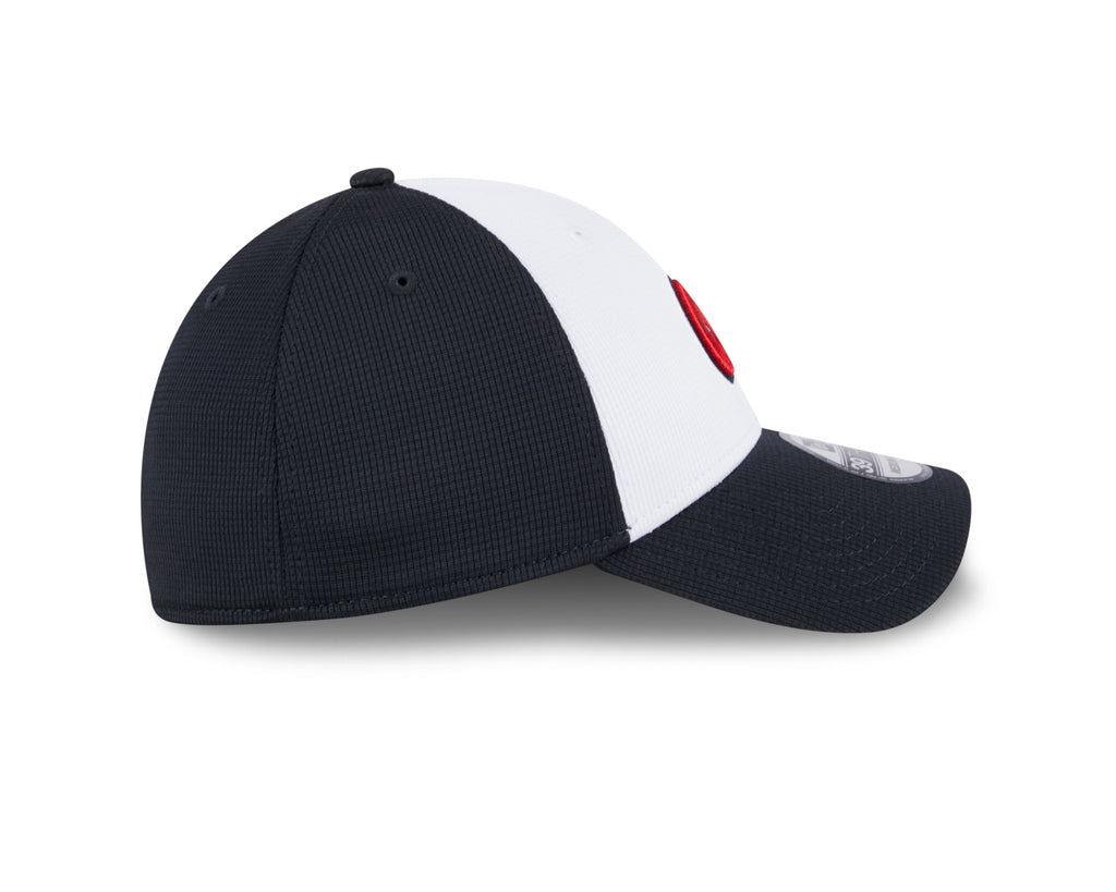 Mens New Era Atlanta Braves White Navy 2024 Batting Practice 39Thirty Flex Fit Cap Official Team Hat Sports Fan Cap Official MLB Team Hat Baseball