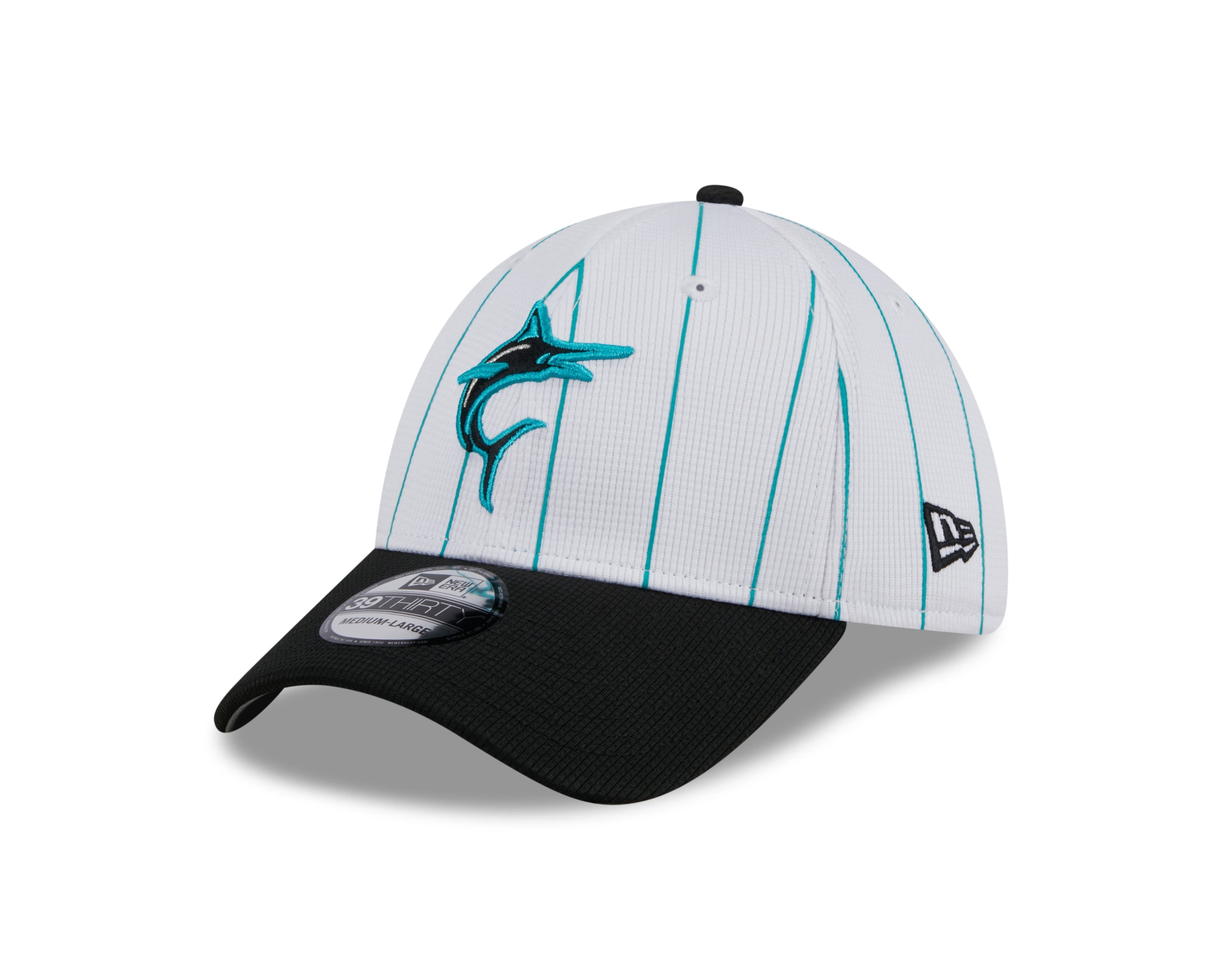 Men s Miami Marlins New Era 2024 Batting Practice White Black 39THIRTY Flex-Fit Hat Official Team Hat Sports Fan Cap Official MLB Team Hat Baseball