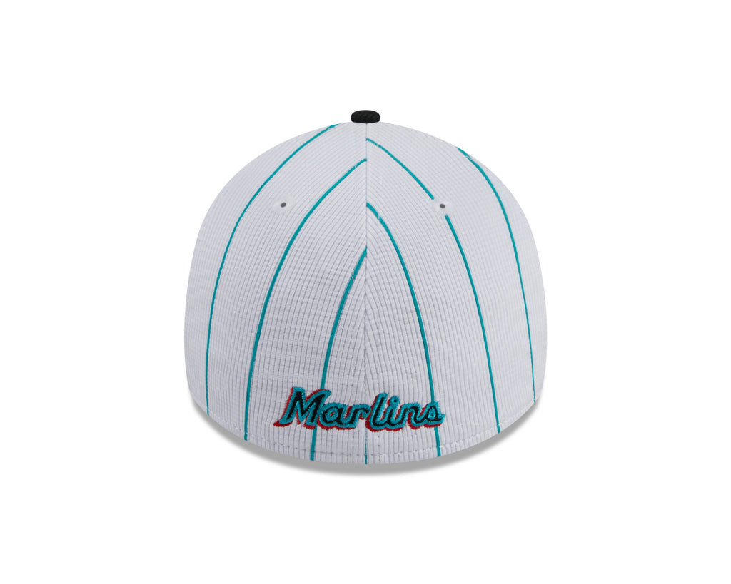 Men s Miami Marlins New Era 2024 Batting Practice White Black 39THIRTY Flex-Fit Hat Official Team Hat Sports Fan Cap Official MLB Team Hat Baseball