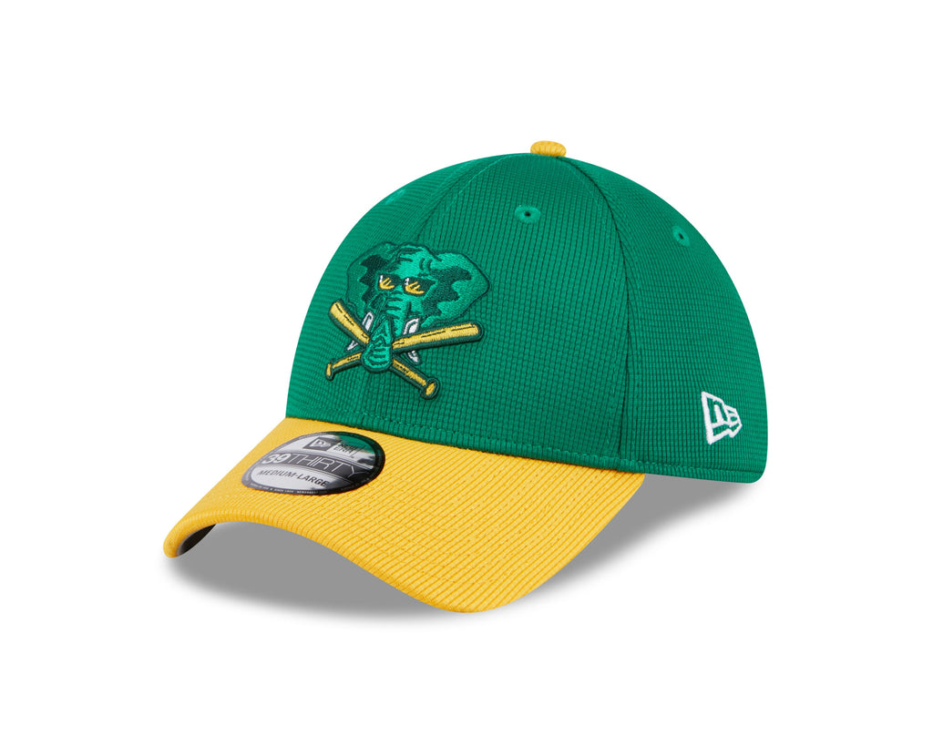 Men s Oakland Athletics New Era 2024 Batting Practice Green Yellow 39THIRTY Flex-Fit Hat Official Team Hat Sports Fan Cap Official MLB Team Hat