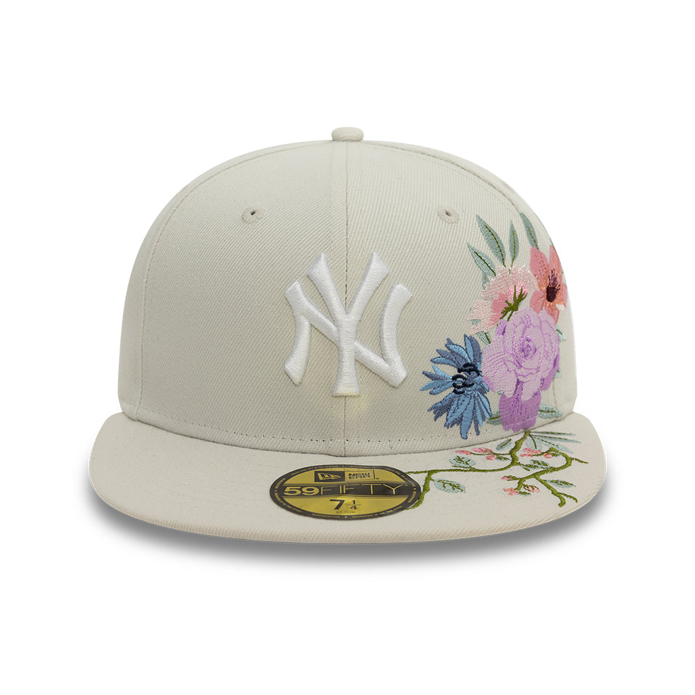 New York Yankees MLB Floral 59Fifty New Era Cream White Official Team Hat Sports Fan Cap Official MLB Team Hat Baseball Fan Cap
