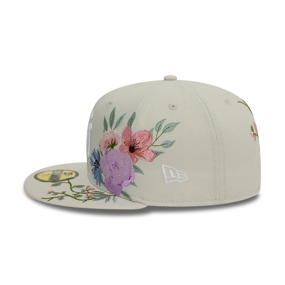 New York Yankees MLB Floral 59Fifty New Era Cream White Official Team Hat Sports Fan Cap Official MLB Team Hat Baseball Fan Cap