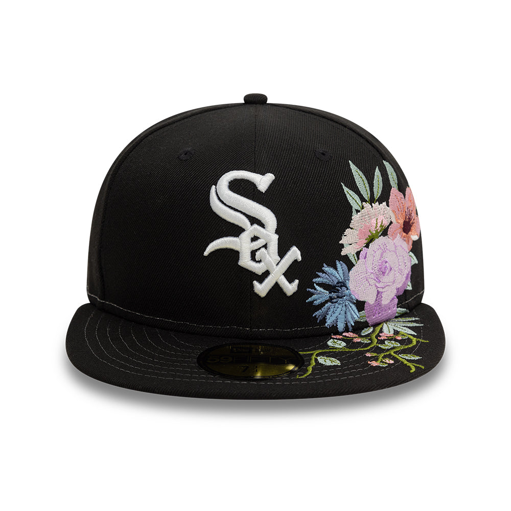 Chicago White Sox MLB Floral 59Fifty New Era Black White Official Team Hat Sports Fan Cap Official MLB Team Hat Baseball Fan Cap