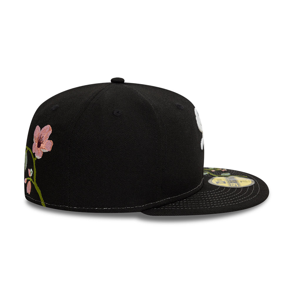 Chicago White Sox MLB Floral 59Fifty New Era Black White Official Team Hat Sports Fan Cap Official MLB Team Hat Baseball Fan Cap