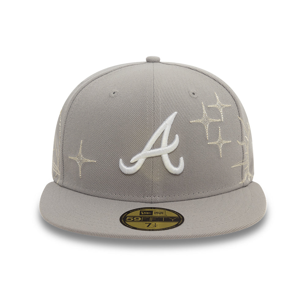 Atlanta Braves MLB Zodiac 59FIFTY Fitted New Era Grey Official Team Hat Sports Fan Cap Official MLB Team Hat Baseball Fan Cap