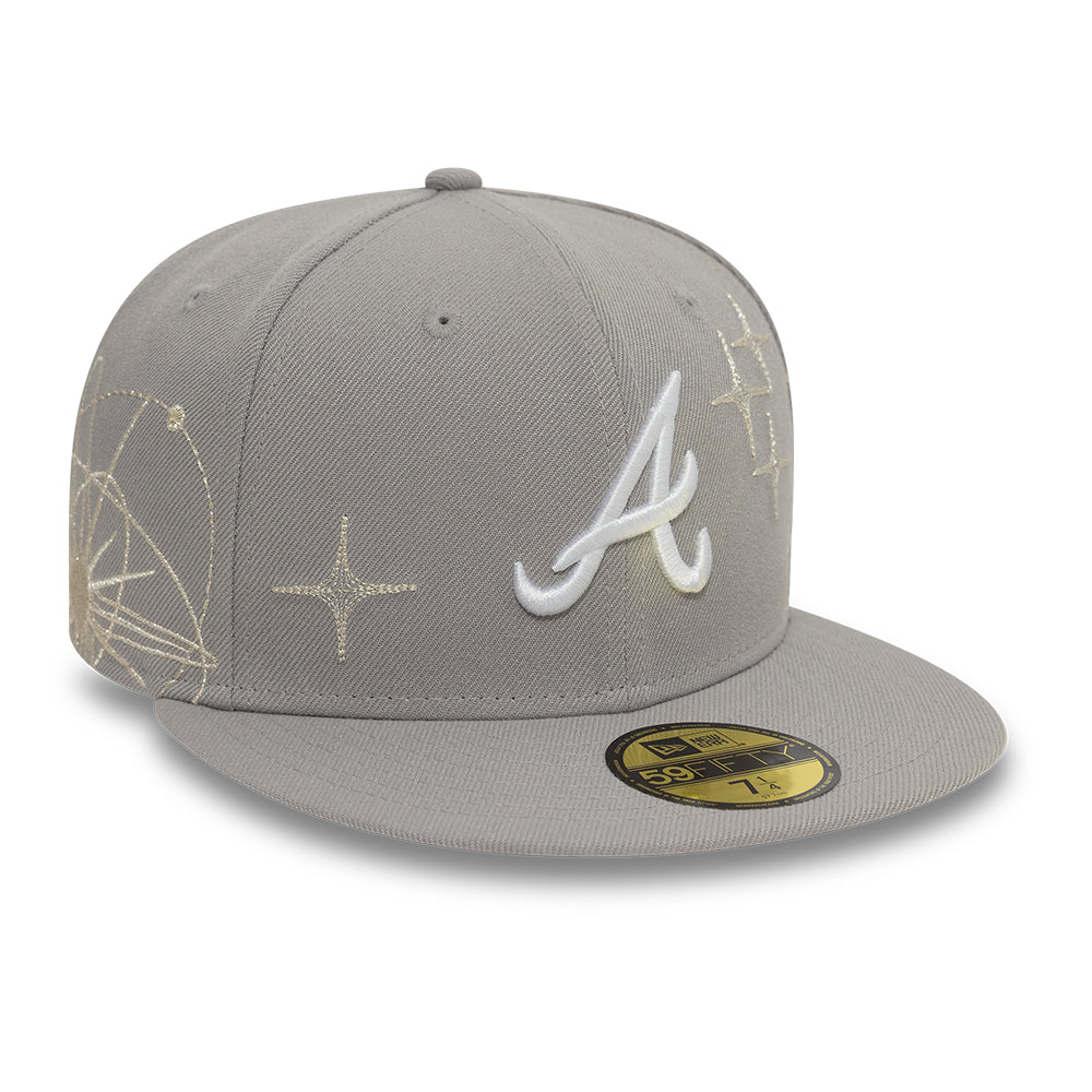 Atlanta Braves MLB Zodiac 59FIFTY Fitted New Era Grey Official Team Hat Sports Fan Cap Official MLB Team Hat Baseball Fan Cap