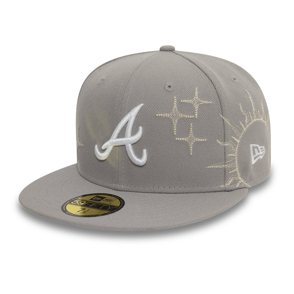 Atlanta Braves MLB Zodiac 59FIFTY Fitted New Era Grey Official Team Hat Sports Fan Cap Official MLB Team Hat Baseball Fan Cap