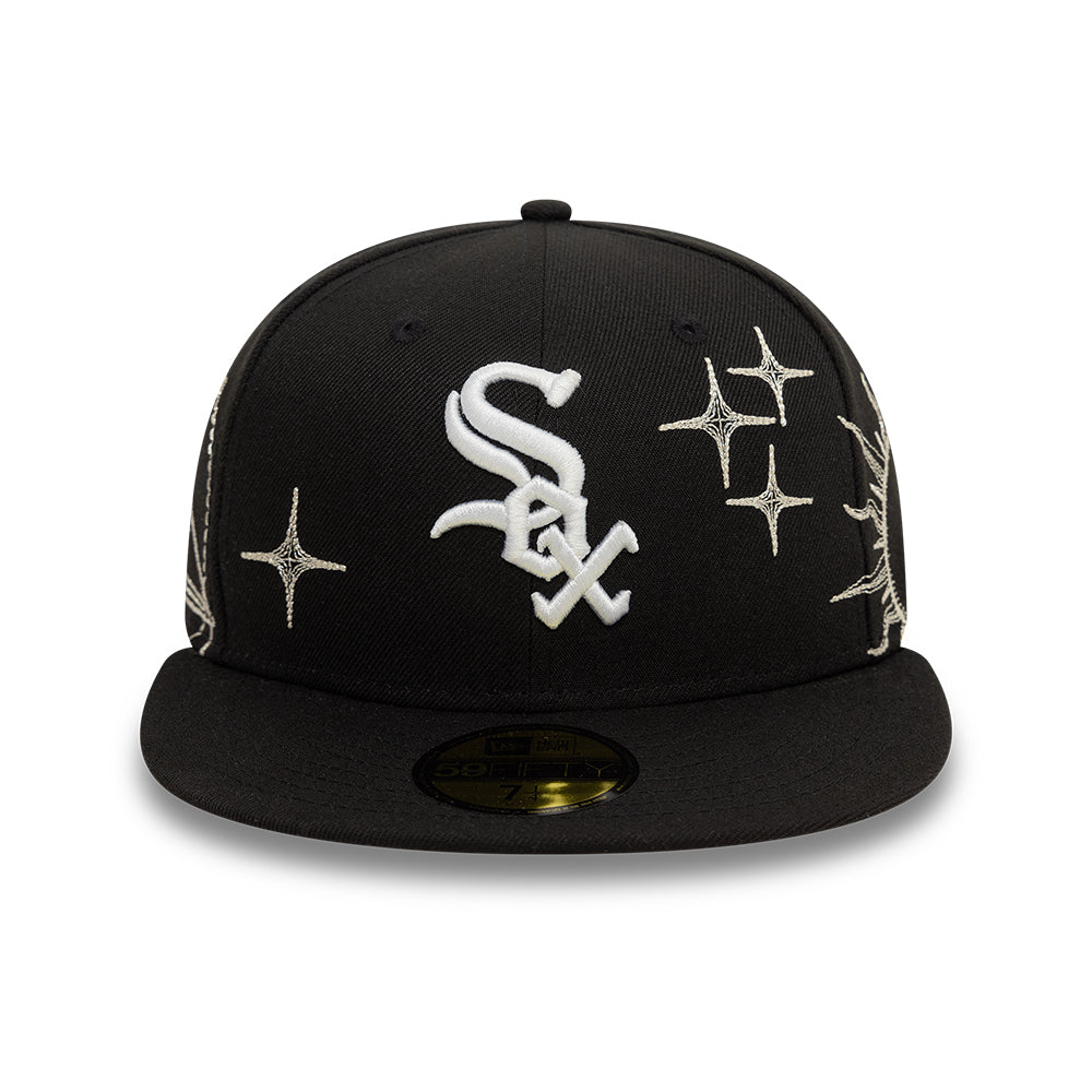 Chicago White Sox MLB Zodiac 59FIFTY Fitted New Era Black Official Team Hat Sports Fan Cap Official MLB Team Hat Baseball Fan Cap