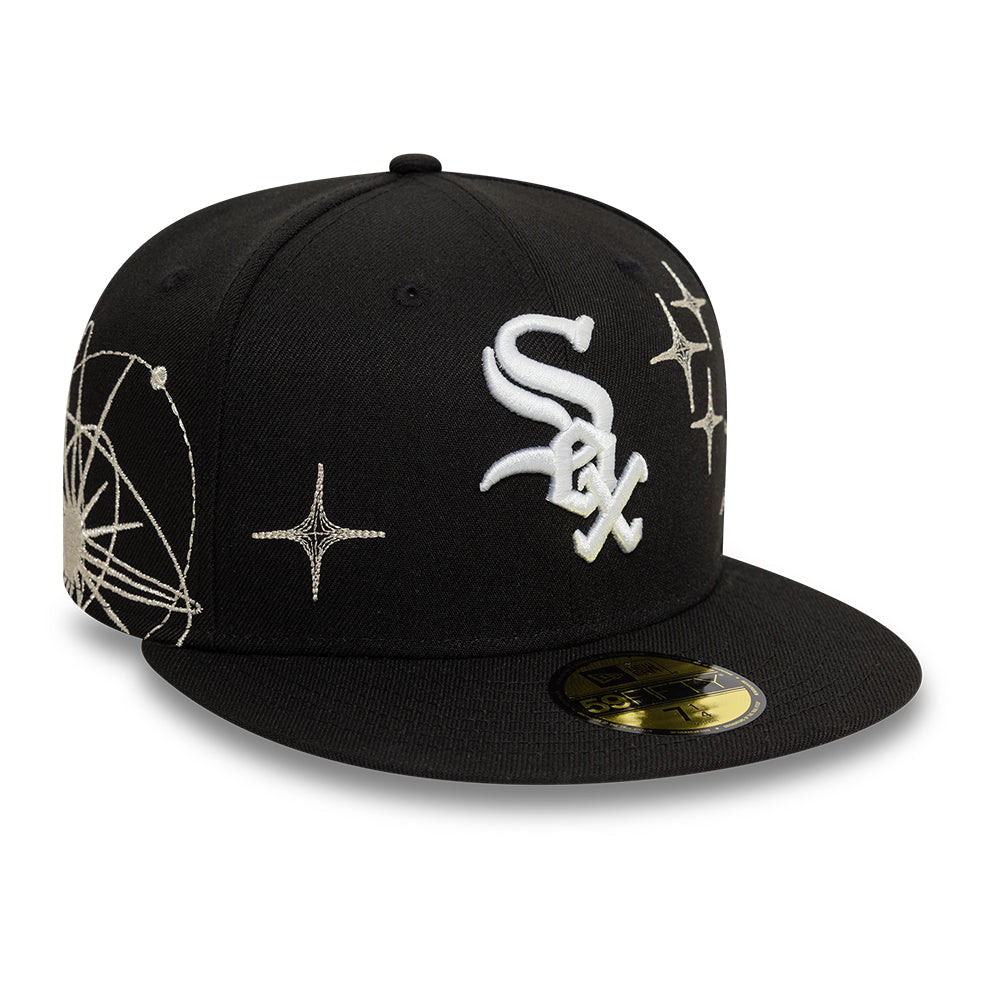 Chicago White Sox MLB Zodiac 59FIFTY Fitted New Era Black Official Team Hat Sports Fan Cap Official MLB Team Hat Baseball Fan Cap