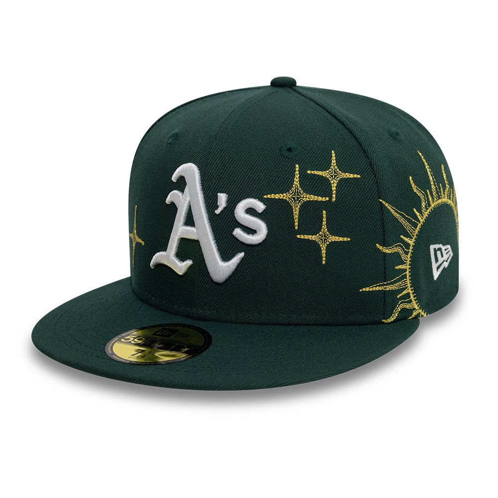 Oakland Athletics MLB Zodiac 59FIFTY Fitted New Era Green Official Team Hat Sports Fan Cap Official MLB Team Hat Baseball Fan Cap