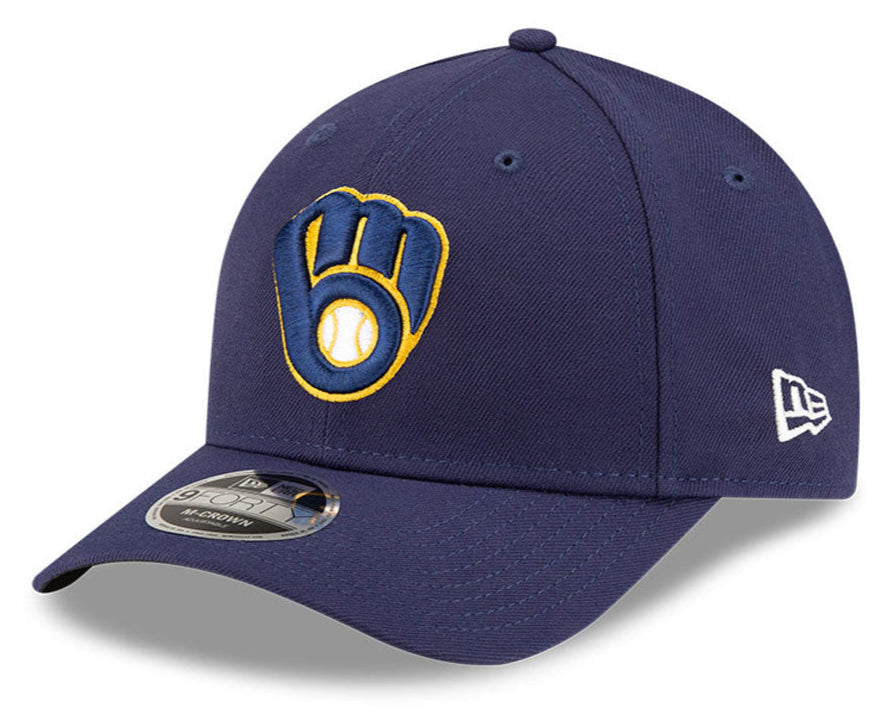 Milwaukee Brewers Navy Blue New Era Player Replica M-Crown 9FORTY Adjustable Hat Official Team Hat Sports Fan Cap Official MLB Team Hat Baseball Fan