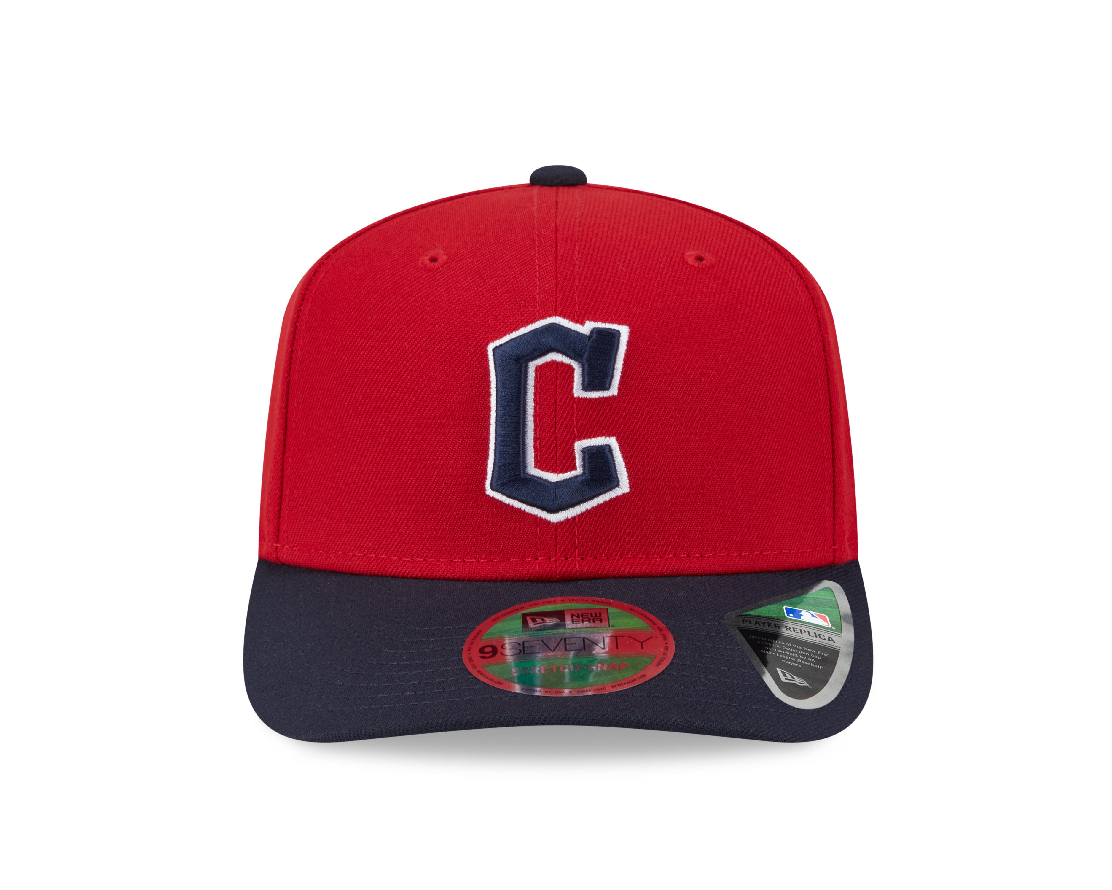 Cleveland Guardians Red Navy New Era Player Replica 9SEVENTY Stretch Snap Adjustable Hat Official Team Hat Sports Fan Cap Official MLB Team Hat