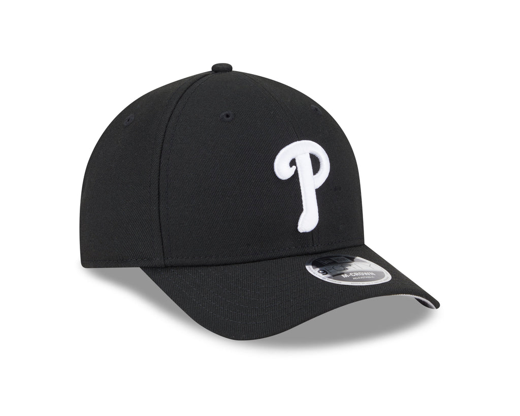 Philadelphia Phillies Black and White New Era M-Crown 9FORTY Adjustable Hat Official Team Hat Sports Fan Cap Official MLB Team Hat Baseball Fan Cap