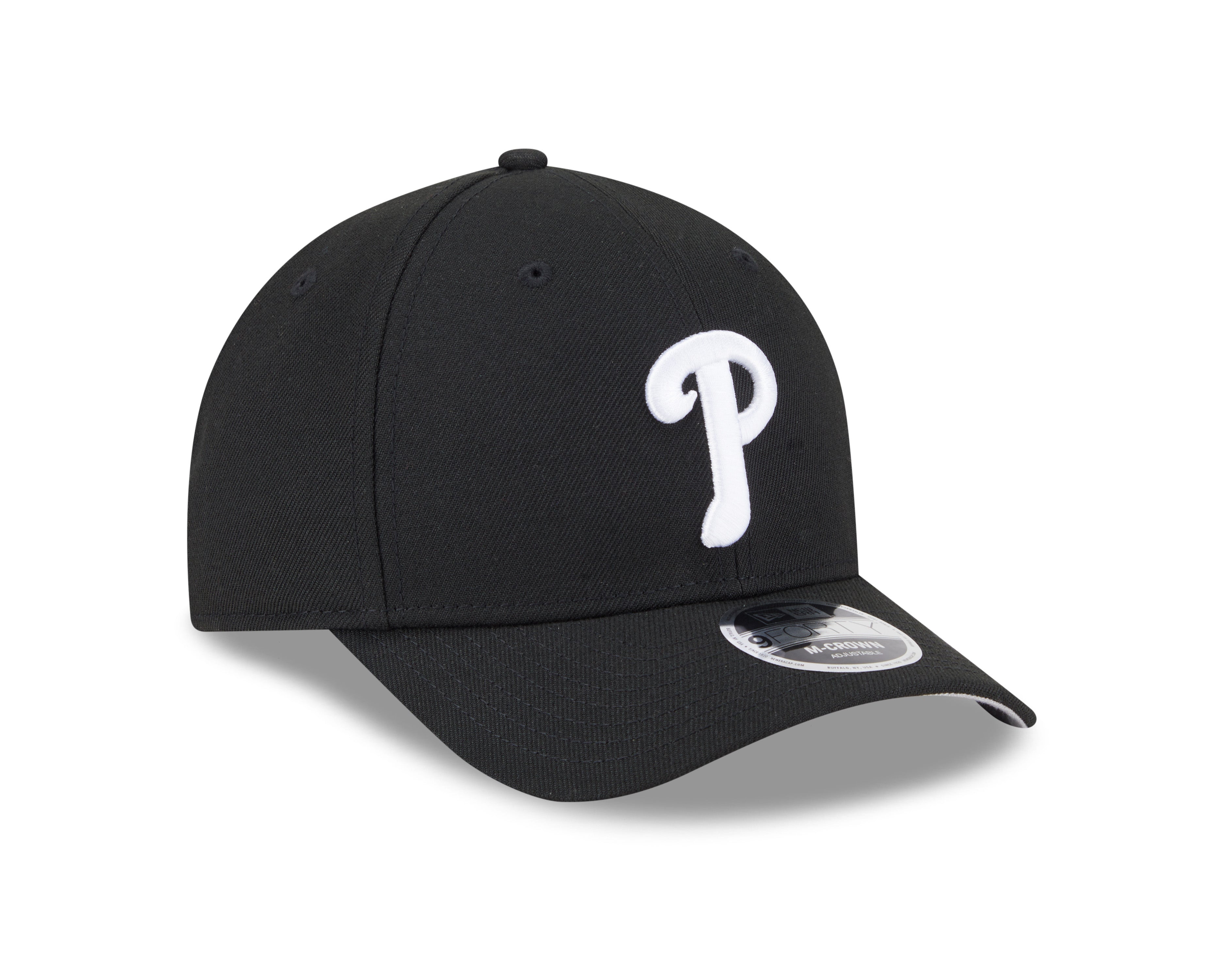 Philadelphia Phillies Black and White New Era M-Crown 9FORTY Adjustable Hat Official Team Hat Sports Fan Cap Official MLB Team Hat Baseball Fan Cap
