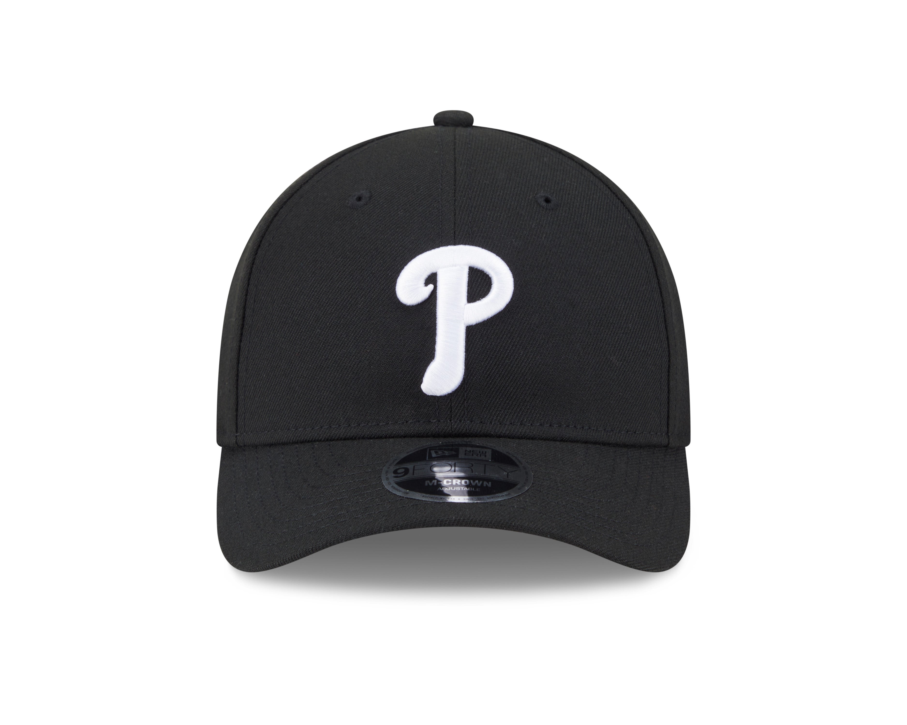 Philadelphia Phillies Black and White New Era M-Crown 9FORTY Adjustable Hat Official Team Hat Sports Fan Cap Official MLB Team Hat Baseball Fan Cap