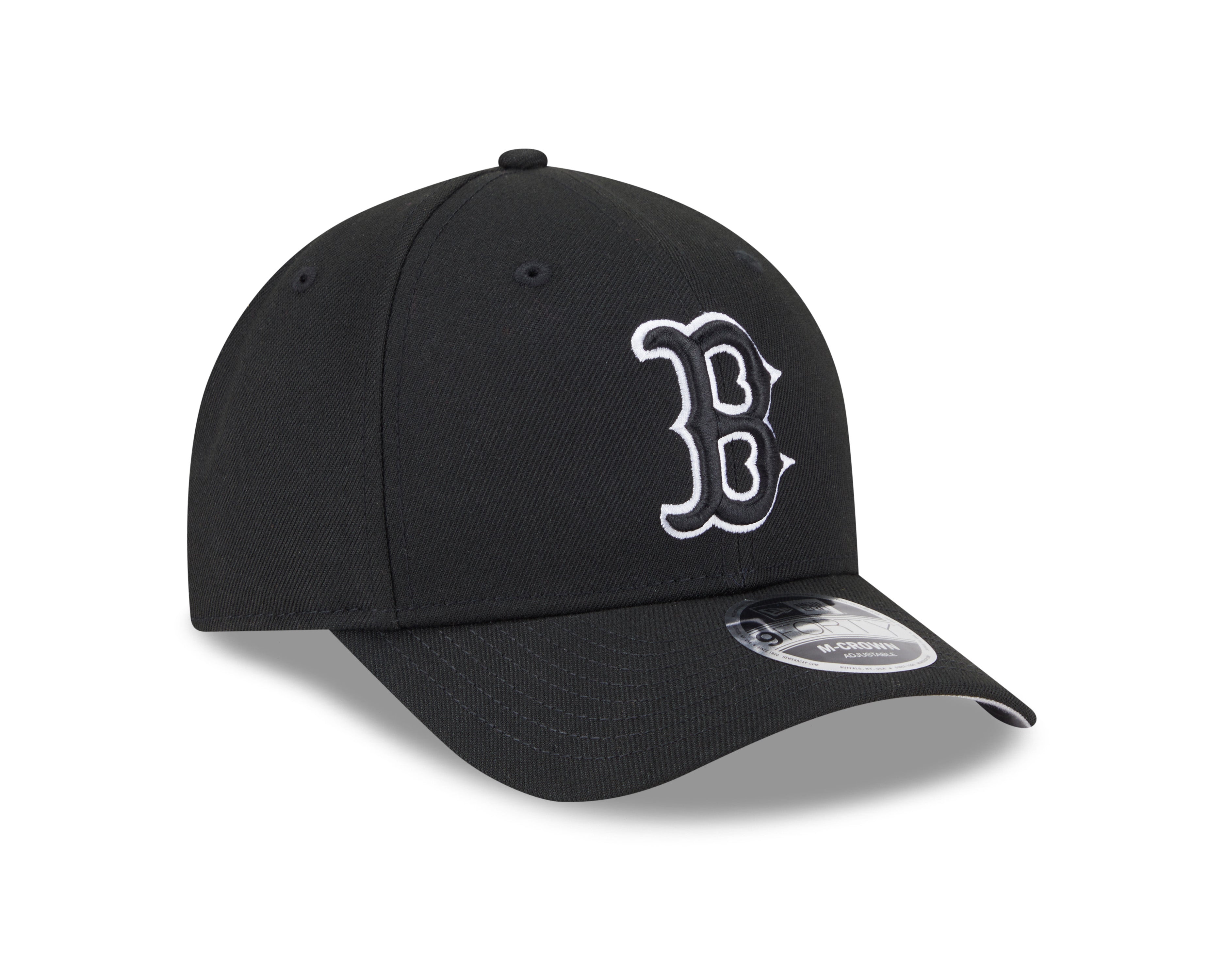 Boston Red Sox Black and White New Era M-Crown 9FORTY Adjustable Hat Official Team Hat Sports Fan Cap Official MLB Team Hat Baseball Fan Cap