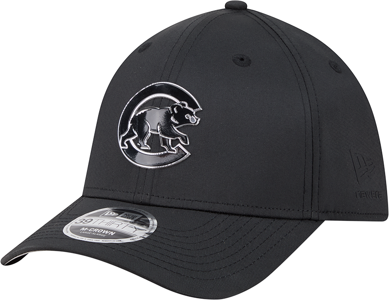 Chicago Cubs New Era M-Crown 39Thirty Metallic Black Performance Flex Fit Hat-Crawling Bear Official Team Hat Sports Fan Cap Official MLB Team Hat