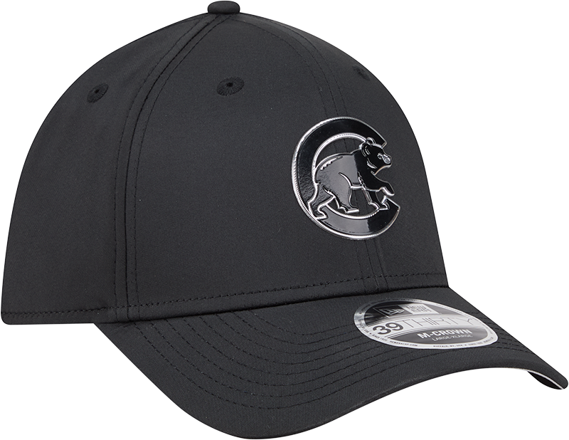 Chicago Cubs New Era M-Crown 39Thirty Metallic Black Performance Flex Fit Hat-Crawling Bear Official Team Hat Sports Fan Cap Official MLB Team Hat