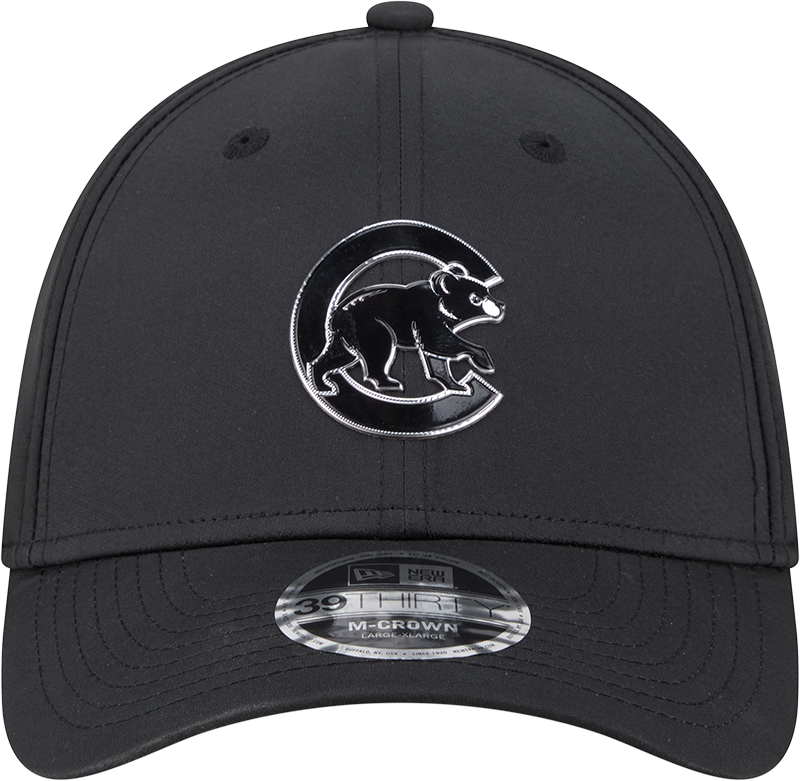 Chicago Cubs New Era M-Crown 39Thirty Metallic Black Performance Flex Fit Hat-Crawling Bear Official Team Hat Sports Fan Cap Official MLB Team Hat