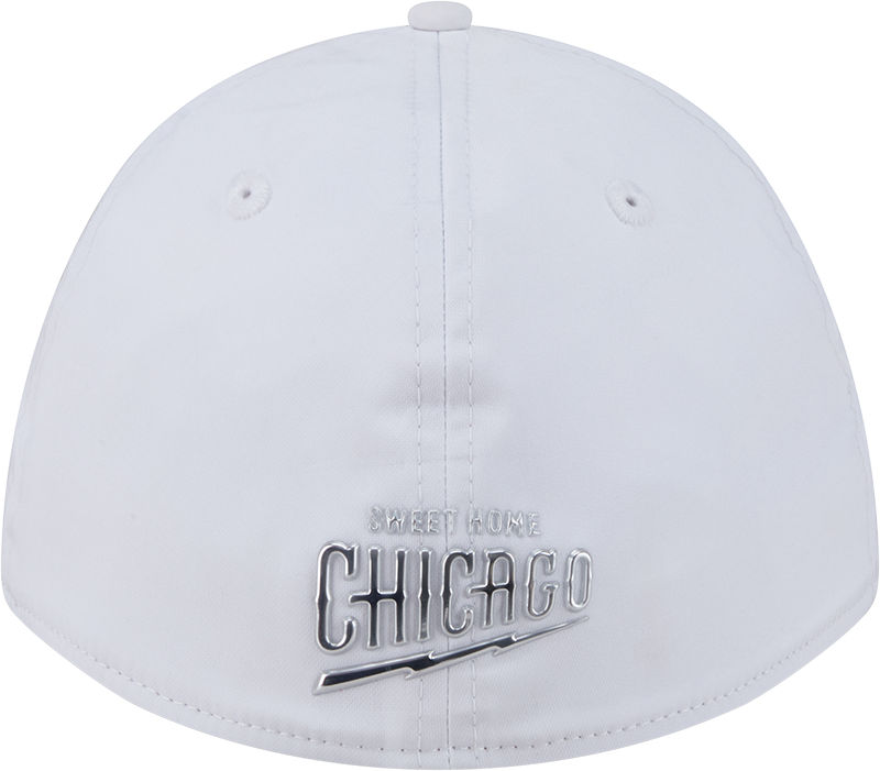 Chicago Cubs New Era M-Crown 39Thirty Alternate 2 Metallic White Performance Flex Fit Hat Official Team Hat Sports Fan Cap Official MLB Team Hat