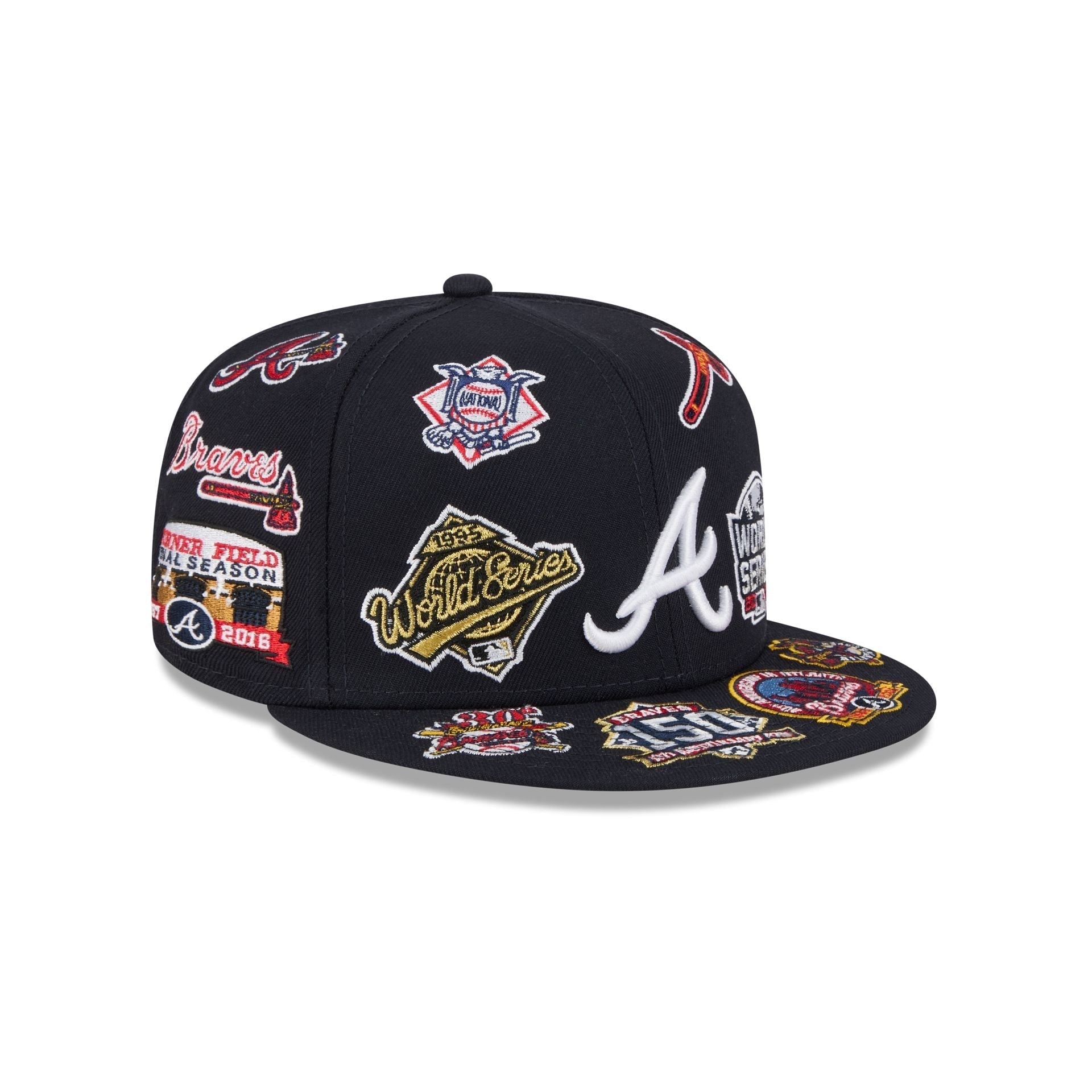 Atlanta Braves MLB All Over Patch 59FIFTY Fitted New Era Official Team Hat Sports Fan Cap Official MLB Team Hat Baseball Fan Cap