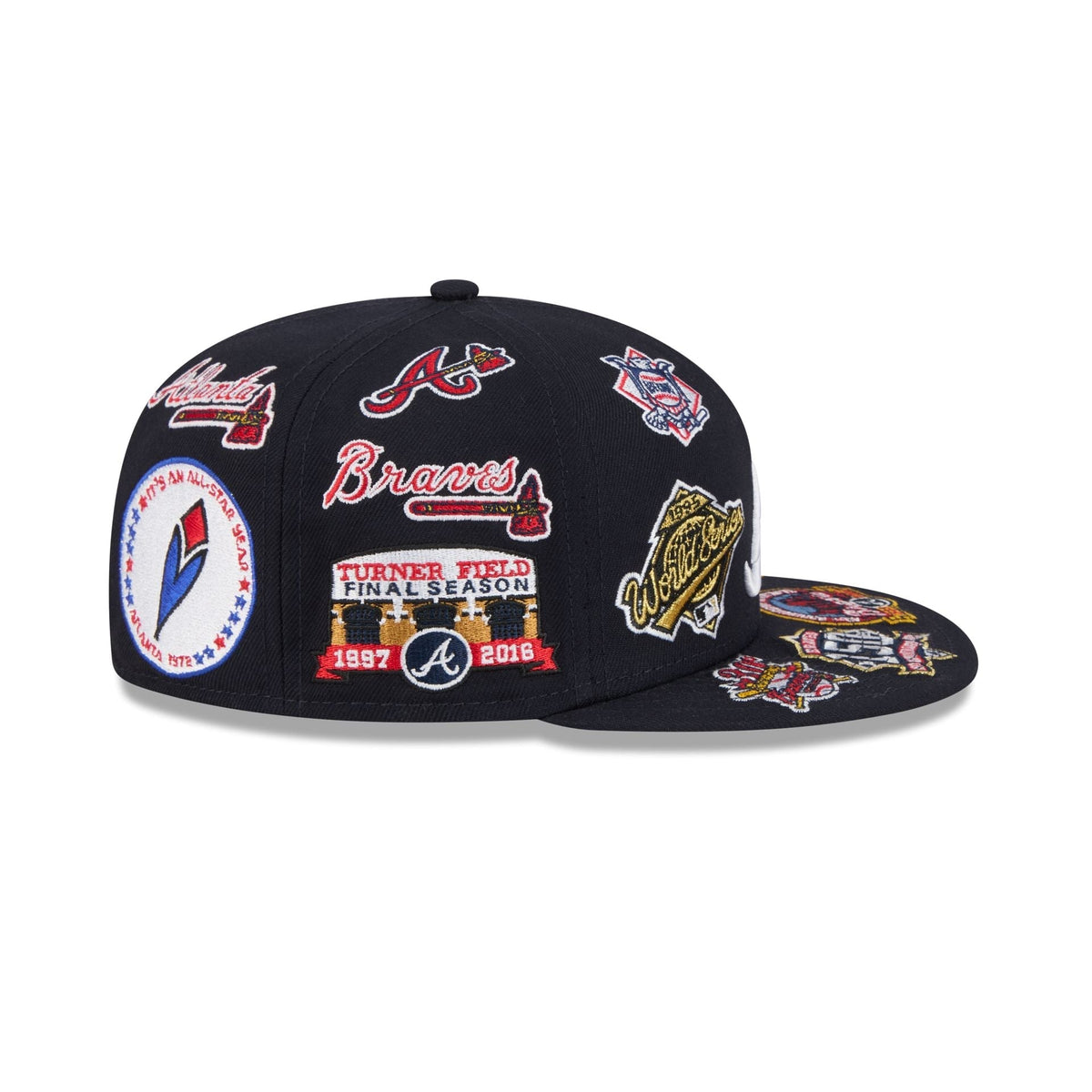 Atlanta Braves MLB All Over Patch 59FIFTY Fitted New Era Official Team Hat Sports Fan Cap Official MLB Team Hat Baseball Fan Cap