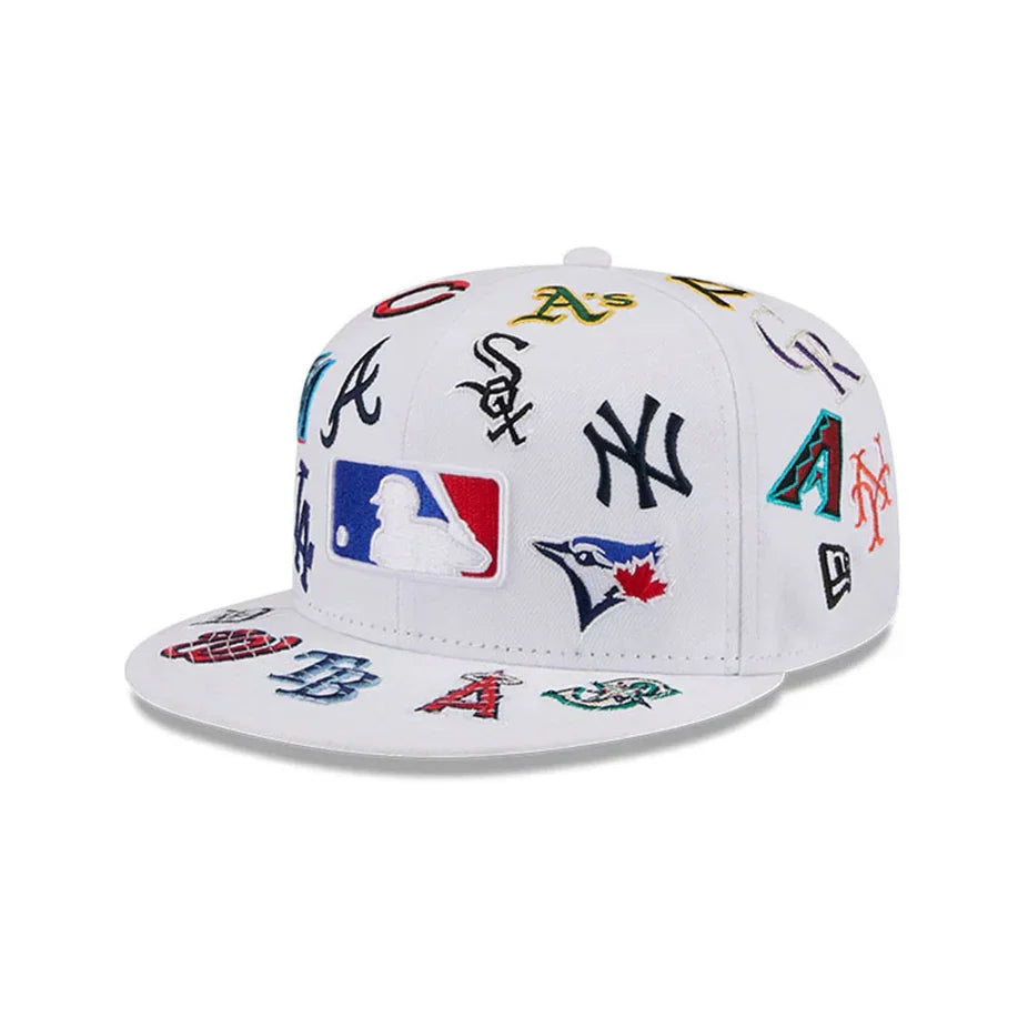 MLB All Over Patch 59FIFTY Fitted New Era White Official Team Hat Sports Fan Cap Official MLB Team Hat Baseball Fan Cap