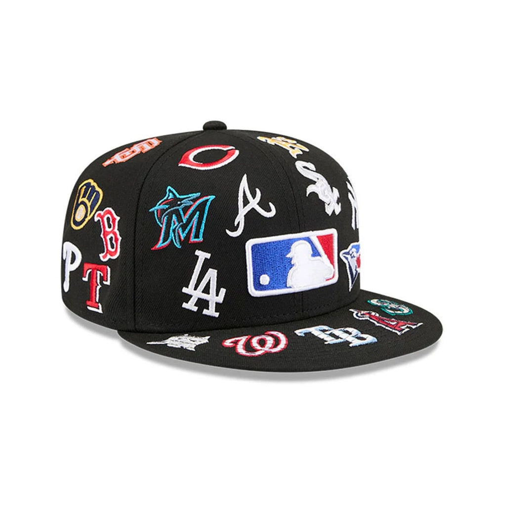 MLB All Over Patch 59FIFTY Fitted New Era Black Official Team Hat Sports Fan Cap Official MLB Team Hat Baseball Fan Cap