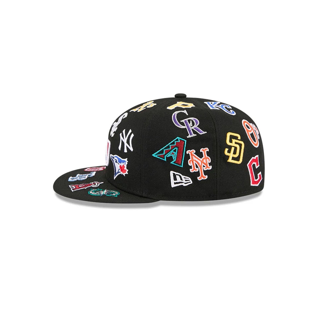 MLB All Over Patch 59FIFTY Fitted New Era Black Official Team Hat Sports Fan Cap Official MLB Team Hat Baseball Fan Cap