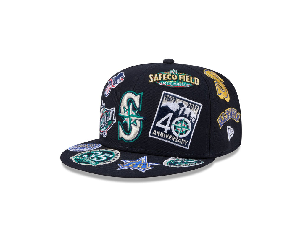 Seattle Mariners MLB All Over Patch 59FIFTY Fitted New Era Official Team Hat Sports Fan Cap Official MLB Team Hat Baseball Fan Cap