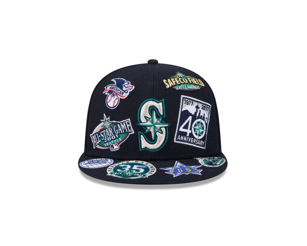 Seattle Mariners MLB All Over Patch 59FIFTY Fitted New Era Official Team Hat Sports Fan Cap Official MLB Team Hat Baseball Fan Cap