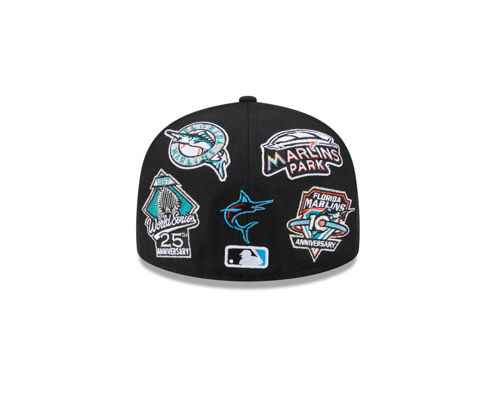 Miami Marlins MLB All Over Patch 59FIFTY New Era Official Team Hat Sports Fan Cap Official MLB Team Hat Baseball Fan Cap