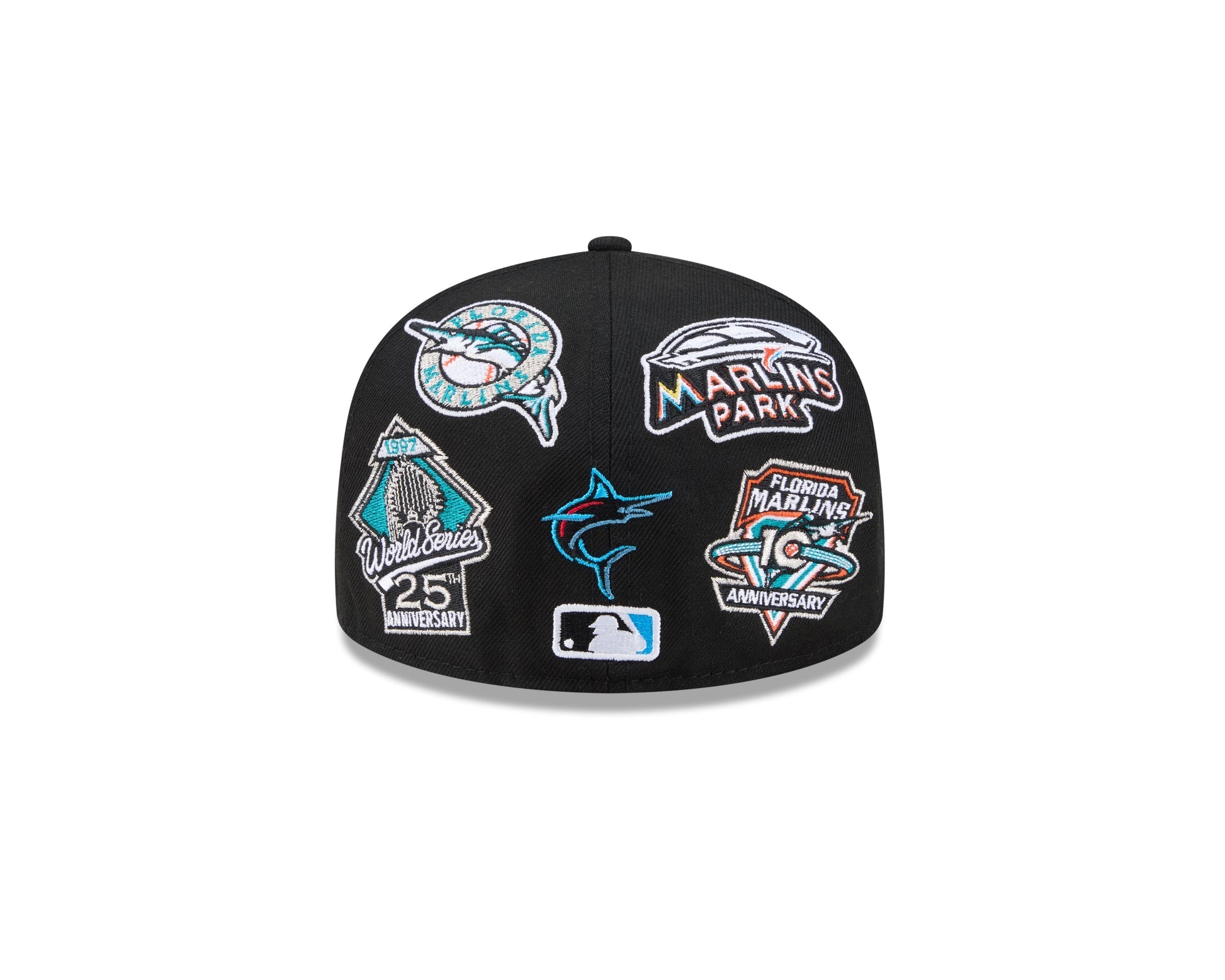 Miami Marlins MLB All Over Patch 59FIFTY New Era Official Team Hat Sports Fan Cap Official MLB Team Hat Baseball Fan Cap