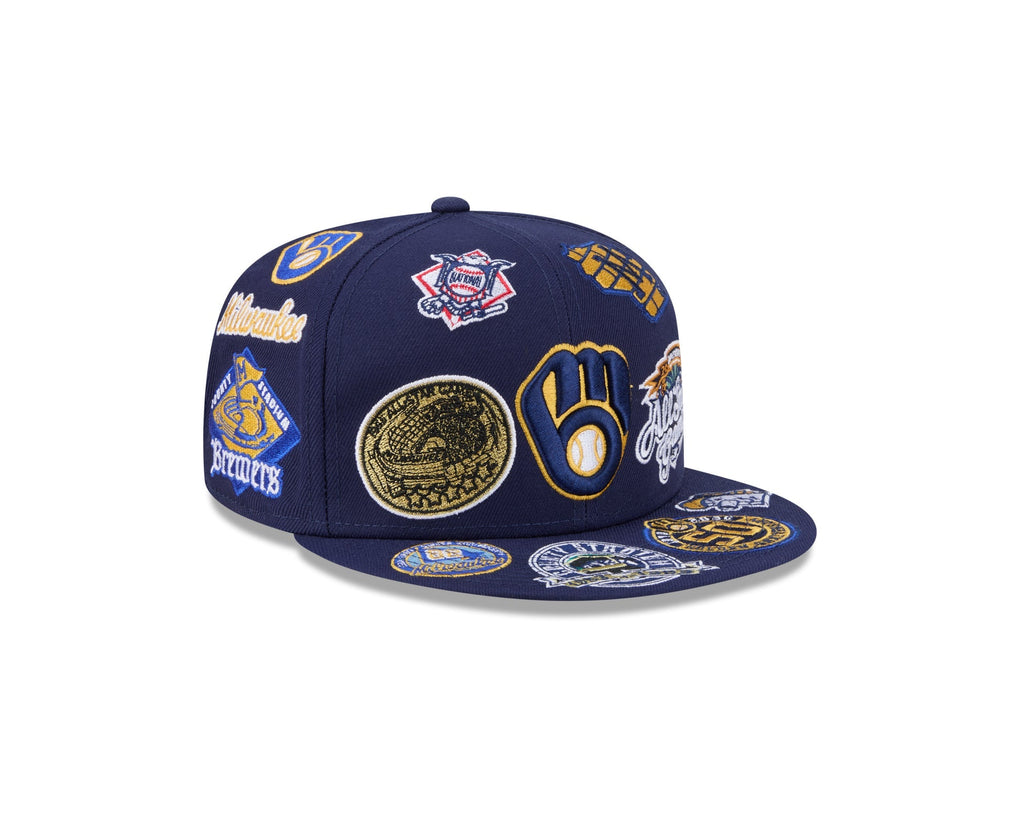 Milwaukee Brewers MLB All Over Patch 59FIFTY Fitted New Era Official Team Hat Sports Fan Cap Official MLB Team Hat Baseball Fan Cap