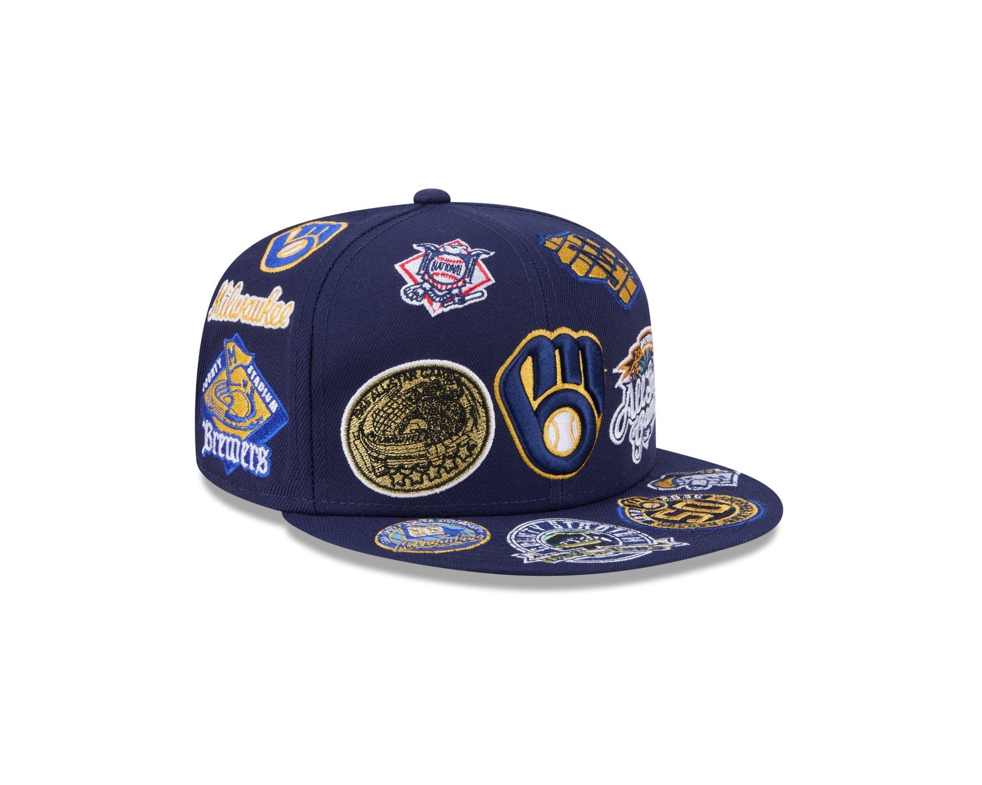 Milwaukee Brewers MLB All Over Patch 59FIFTY Fitted New Era Official Team Hat Sports Fan Cap Official MLB Team Hat Baseball Fan Cap