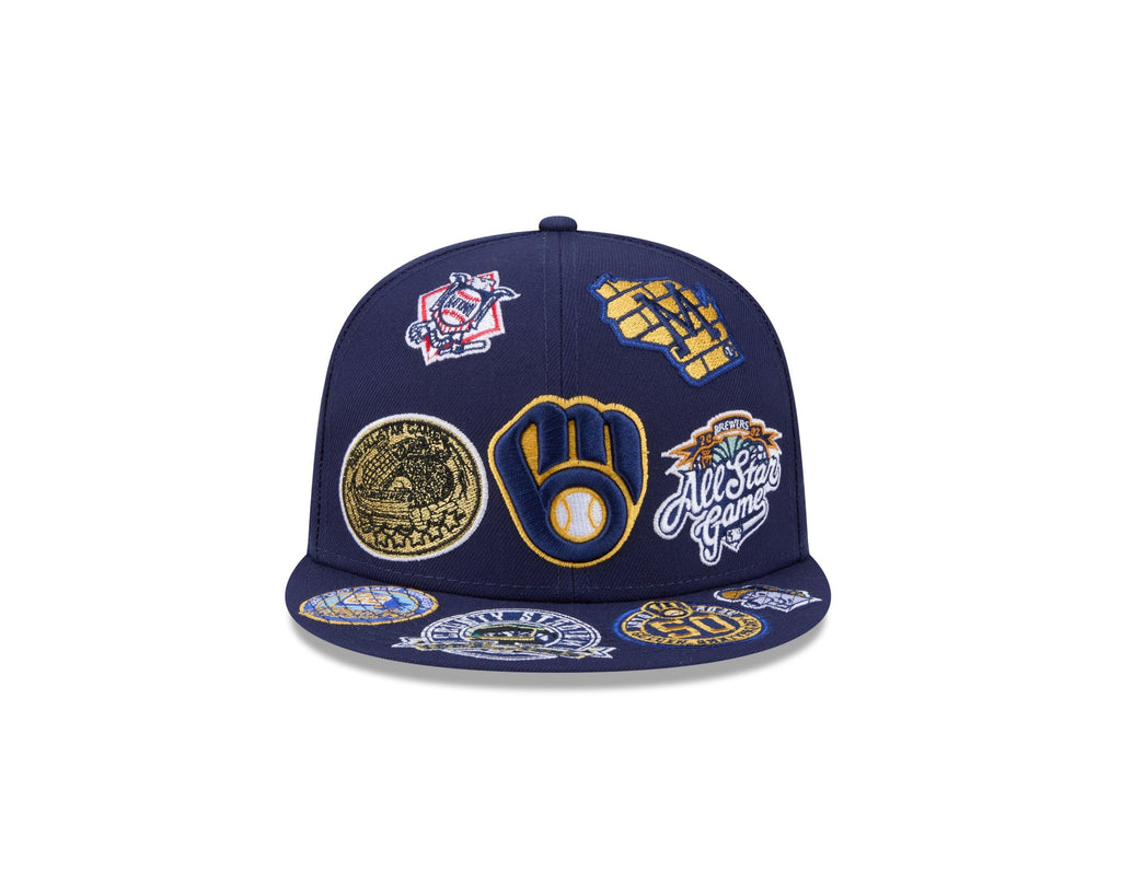 Milwaukee Brewers MLB All Over Patch 59FIFTY Fitted New Era Official Team Hat Sports Fan Cap Official MLB Team Hat Baseball Fan Cap